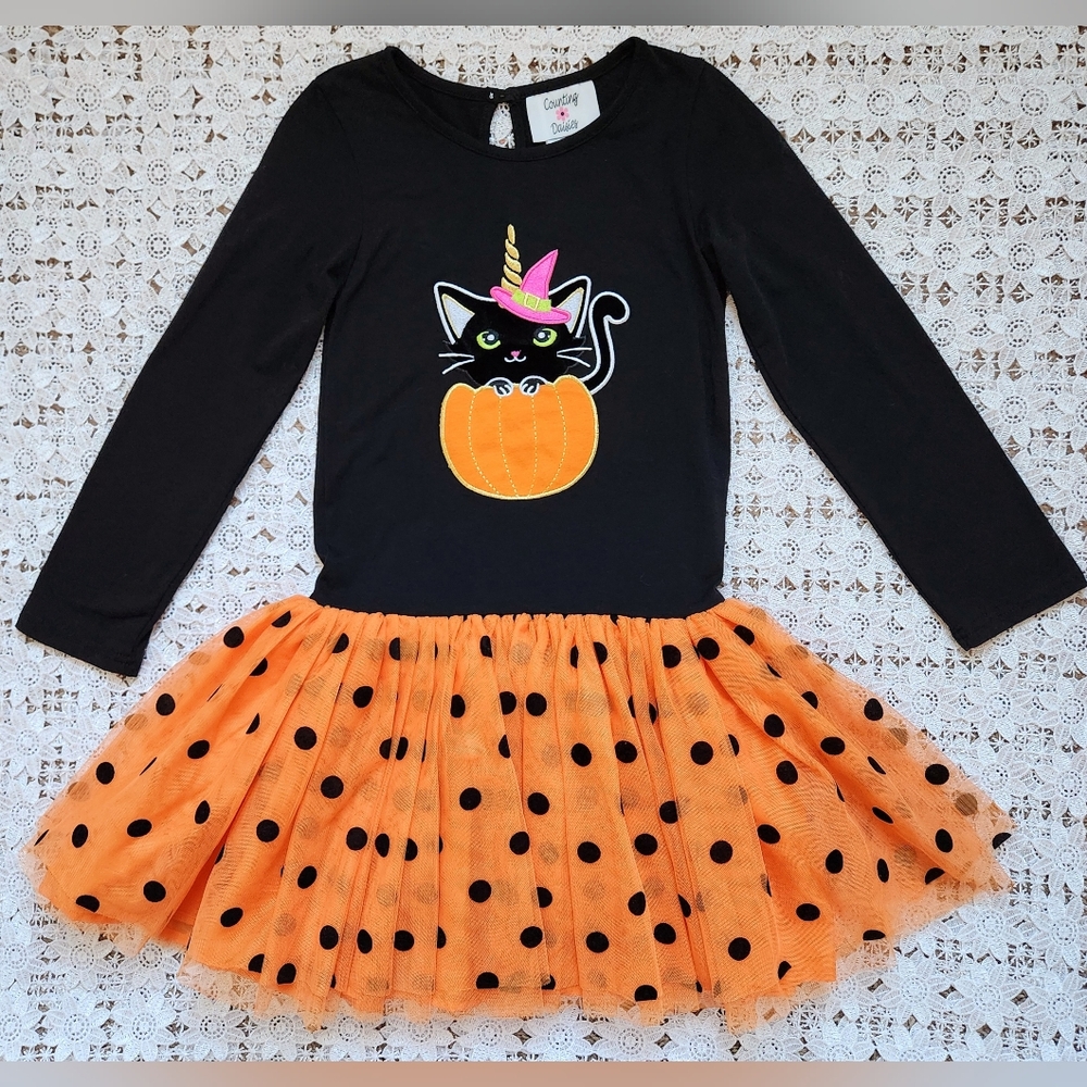 Counting Daisies Halloween cat-icorn tutu dress